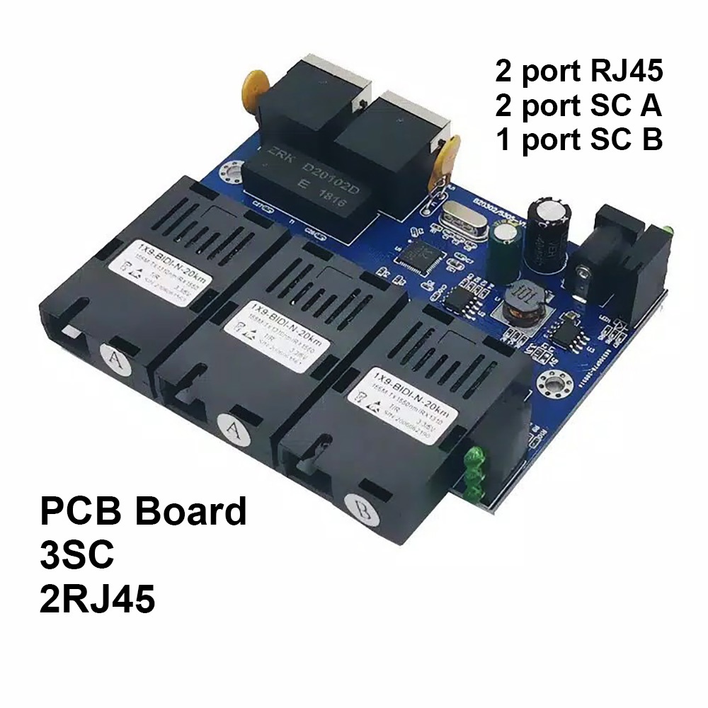 PCB Board 2RJ45 3SC Converter FO Ethernet Bonus Adaptor