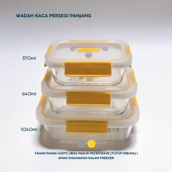 {{{{{{] WADAH KACA PERSEGI PANJANG TOPLES FOOD CONTAINER SET