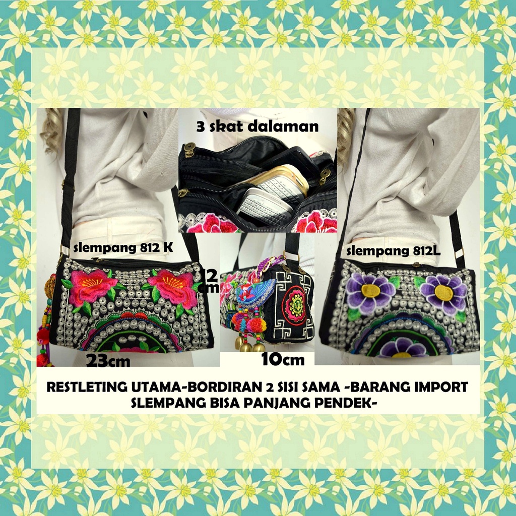 Tas Selempang Wanita Murah Kekinian / Tas Bordir Bunga Wanita / Tas Wanita Etnik Bangkok Thailand