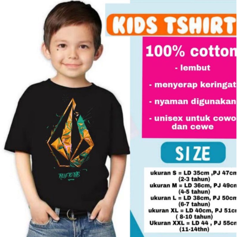 KAOS ANAK VOLCOM TRUE TO THIS UMUR 1 sampai 12 tahun T-SHIRT BABY KIDS USIA 1 2 3 4 5 6 7 8 9 10 11 