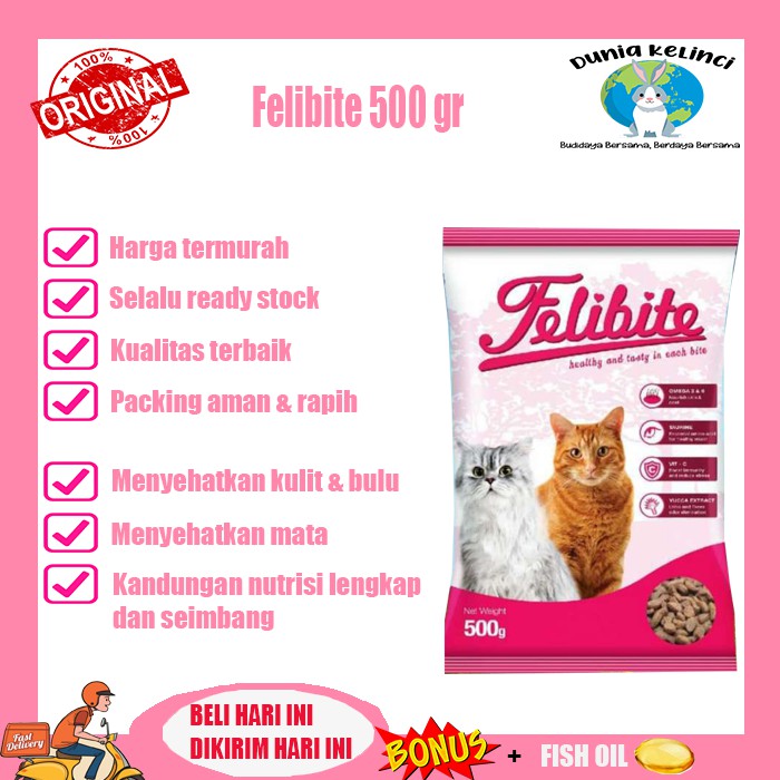 MAKANAN KUCING FELIBITE 500 GR CAT DRY FOOD PELET MAKAN PAKAN KERING