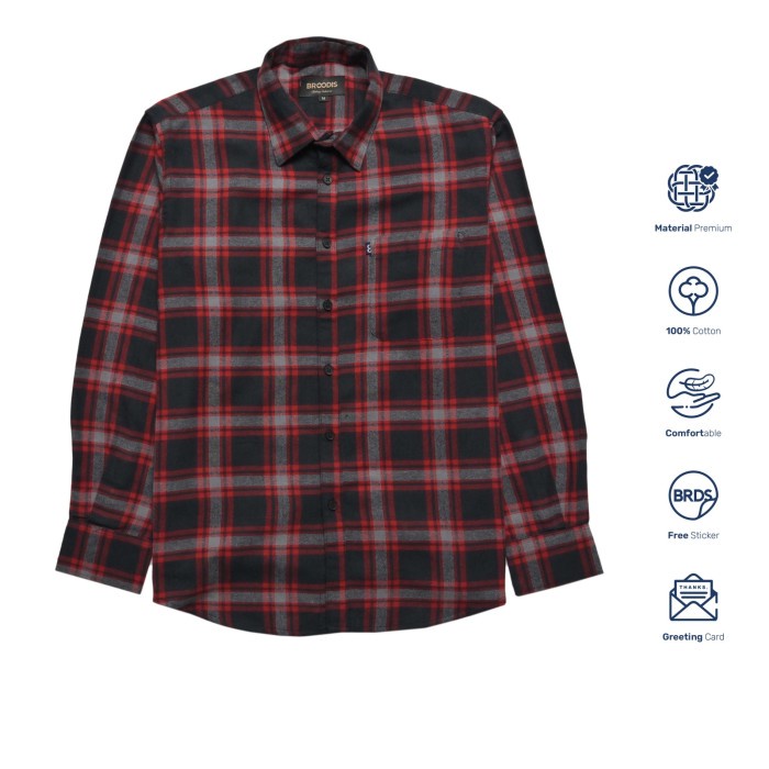 Kemeja pria Broodis Flanel Red Palmas - Red Morocco, M kemeja pria polos hitam jumbo lengan pendek t