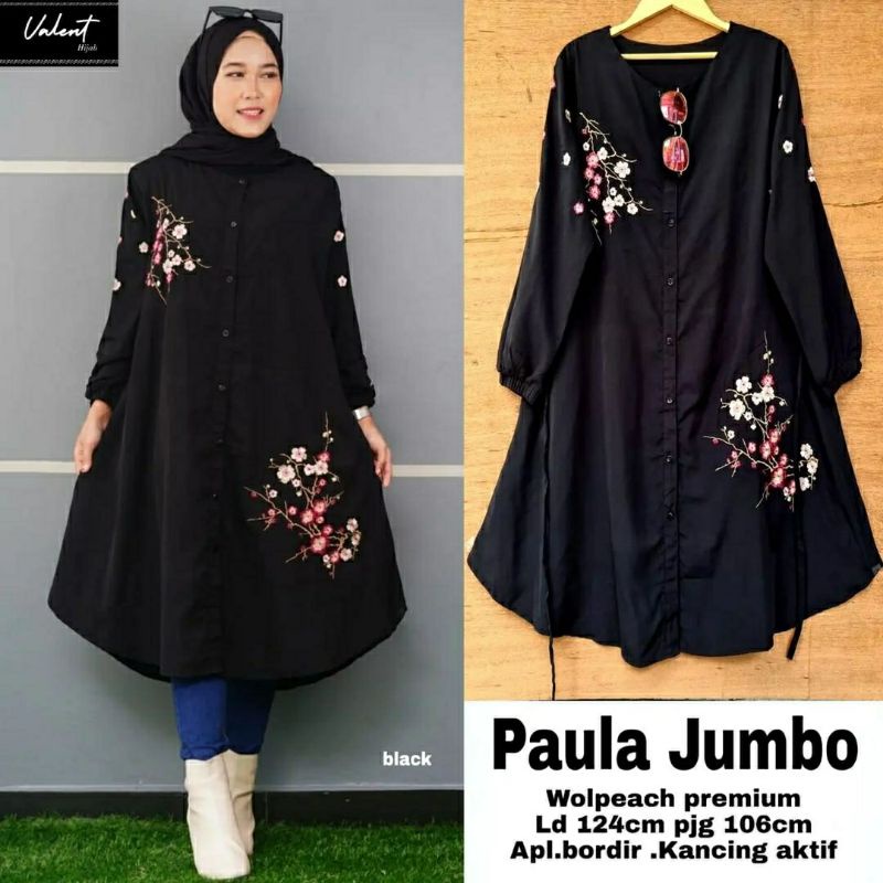 Paula Jumbo Tunik, TUNIK JUMBO WANITA SUPER CANTIK FIT XXXL LD 124 BAHAN WOLPEACH PREMIUM MIX BORDIR TERMURAH OOTD