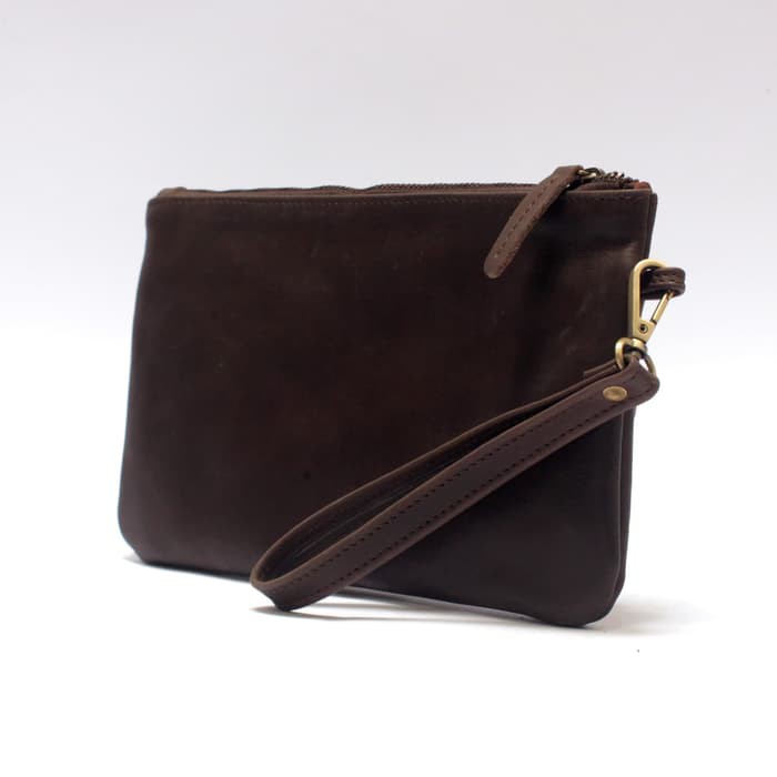 clutch pria wanita kulit asli pouch hand bag tas tangan coklat PHPC633