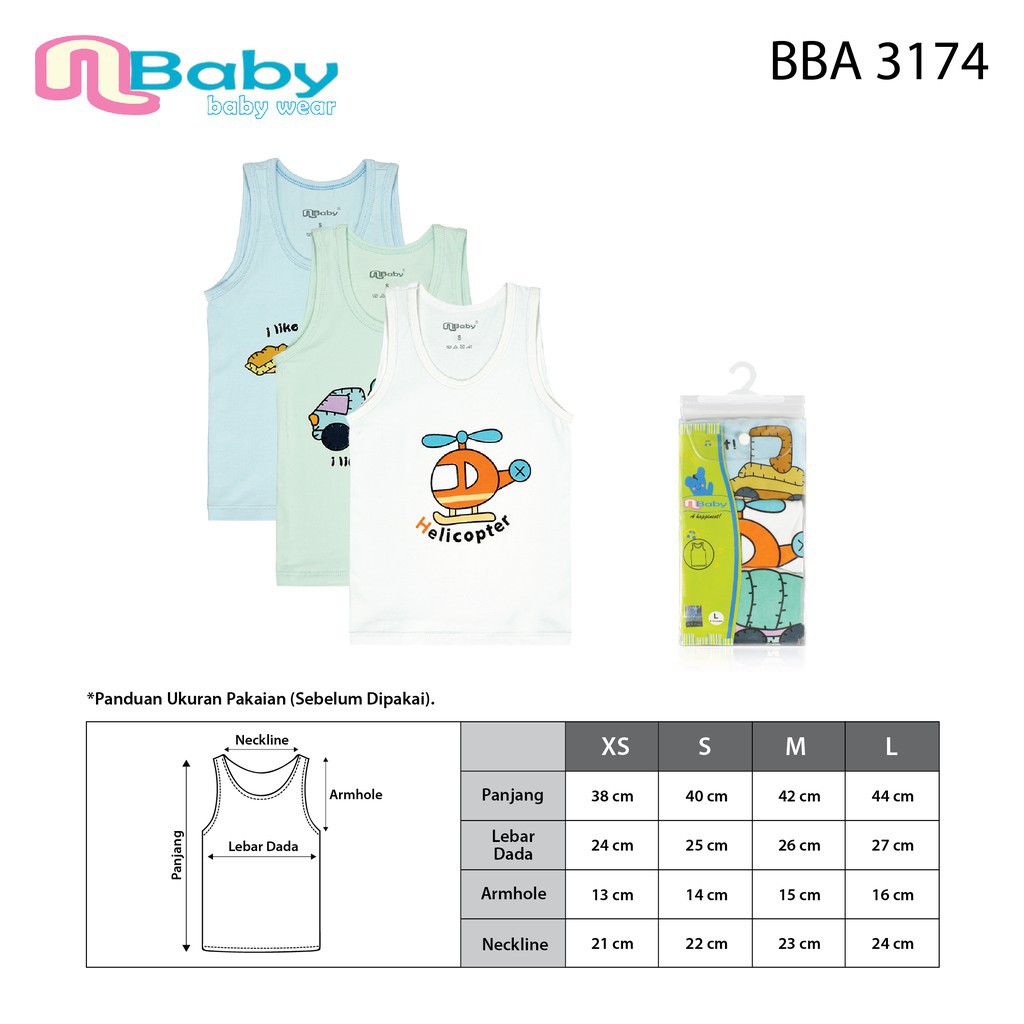 Nbaby Singlet Atasan Bayi Laki BBA 3174 (1 Pack isi 3 PCS)