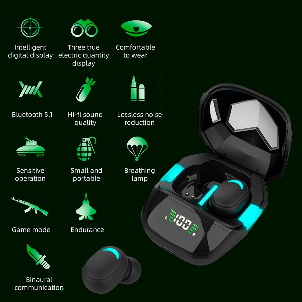 INONE Headset Gaming TWS Bluetooth BT5.1 Waterproof Low Latency-2