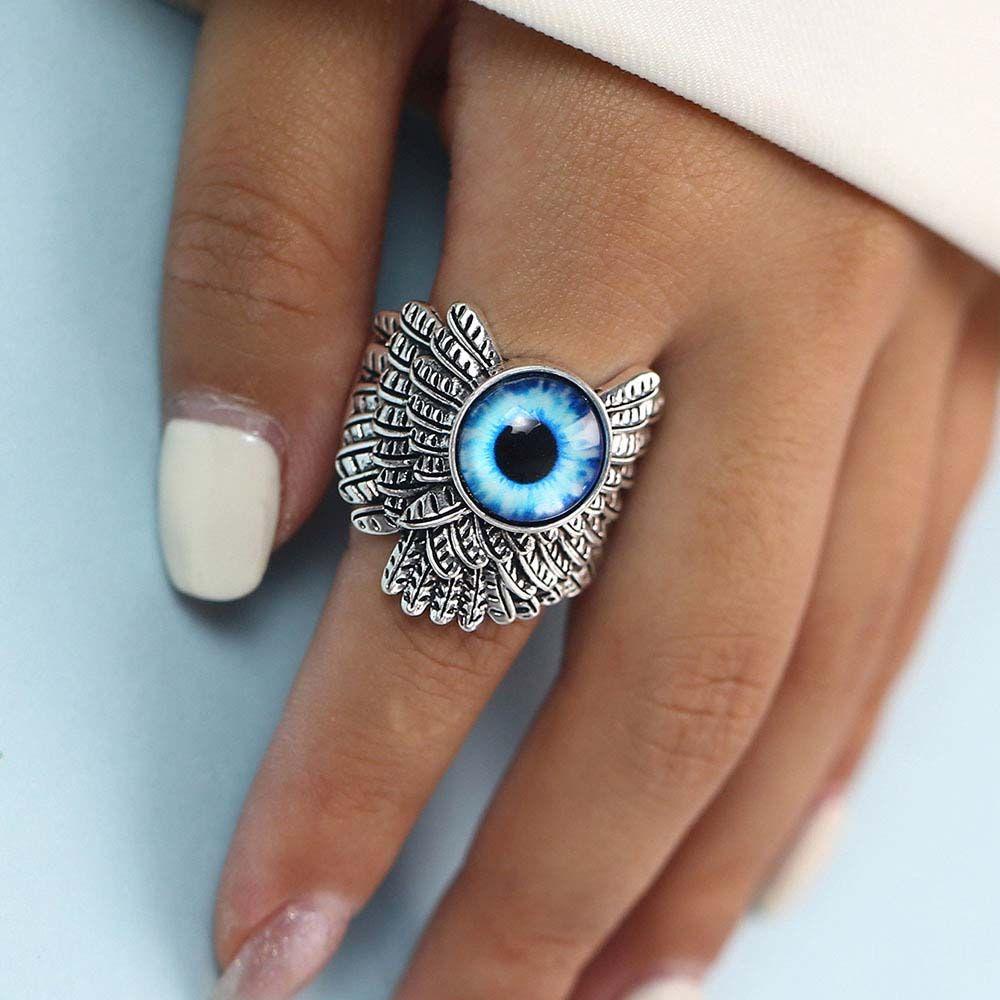 Mxbeauty Cincin Mata Setan Unisex Sederhana Bentuk Kodok Beruntung Paduan Mata Biru Wanita Rings