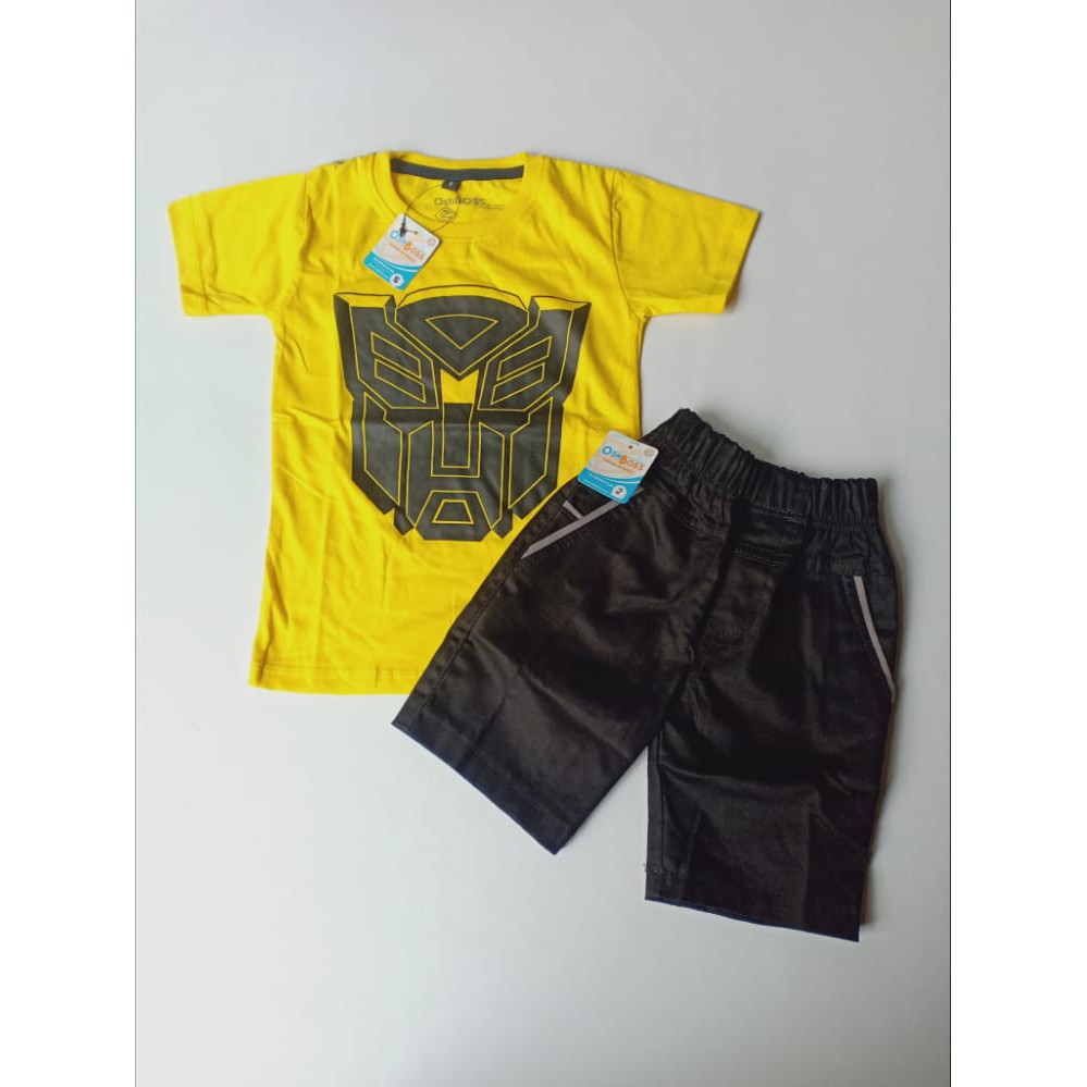 COD BAJU ANAK STELAN LAKI LAKI MOTIF TRANSFORMER KUNING DAN CINO PENDEK 1-6 TAHUN