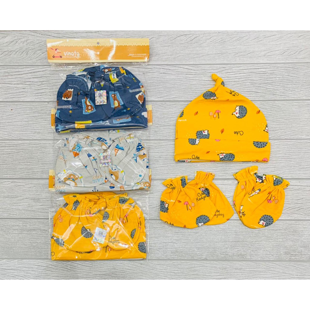 TOPI BAYI SET VINATA-TOPI SARUNG TANGAN DAN SARUNG KAKI-TOPI BAYI BARU LAHIR-TOPI BAYI NEWBORN