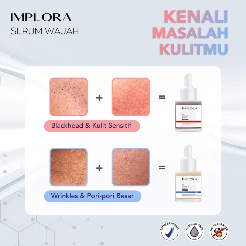 IMPLORA Face Care Indonesia / Skincare Facial Wash Essence Toner Serum Ampoule Day Night Eye Cream Sunscreen Mask / Pelembab Moisturizer Masker Gel Body Lotion Perfume Acne Brightening / Make Up Hair Color Lip Liptint Eyebrow Nail Polish / Paket Wajah Set