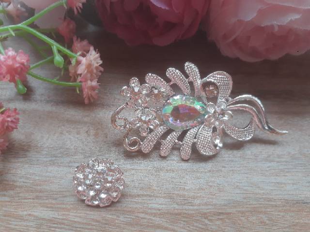 [BONUS BROS KECIL] Bross bunga Kristal Zircon Mewah Brooch Import Peniti Jilbab Bros Hijab