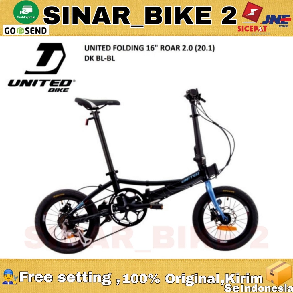 Sepeda Lipat 16 Inch UNITED ROAR 2.0 Frame Alloy 8 Speed Rem Hidrolik