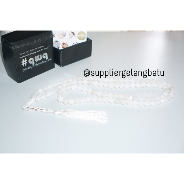 tasbih batu agate putih 99 butir premium tasbeh kuarsa agatis muslim aksesoris pria wanita fashion