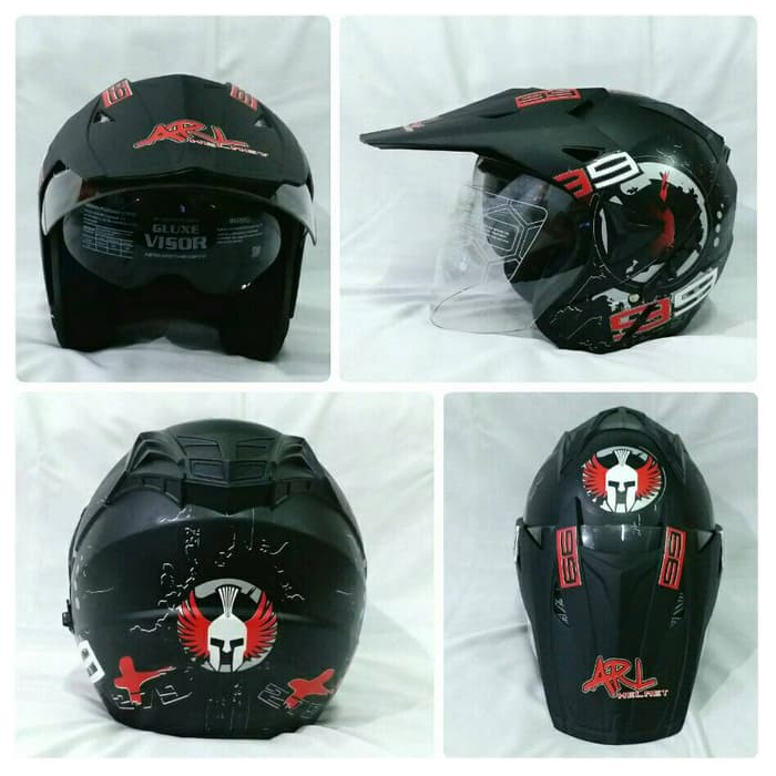 Unique Helm Semi Cross Half Face Double Visor Motogp Lorenzo 99 Hitam Doff