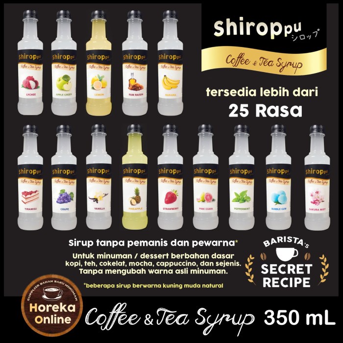 

(BISA COD) Syrup Coffee and Tea Shiroppu 350 Ml | Sirup Tanpa Warna dan Pemanis