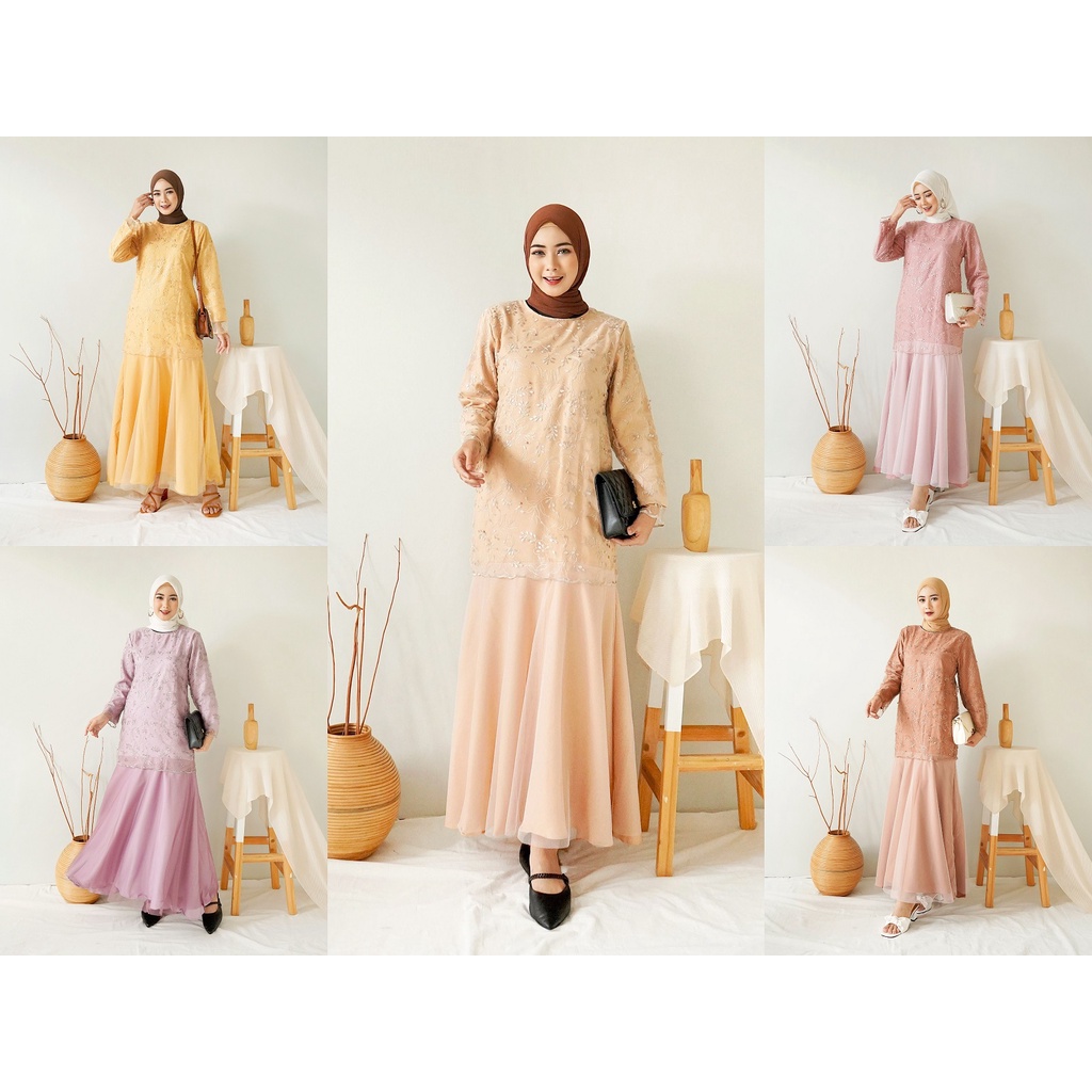 (SALE) Maxi Dress Muslim Pesta Kondangan Brukat Tile SABRINA / Baju Gamis Lebaran Wanita Brokat tile