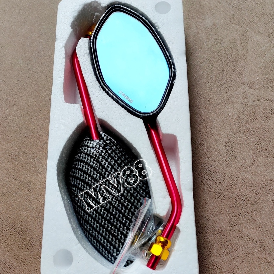 Spion motor model beat standar Honda yamaha Tangkai panjang bonus 1 pasang sambungan buat yamaha-Merah