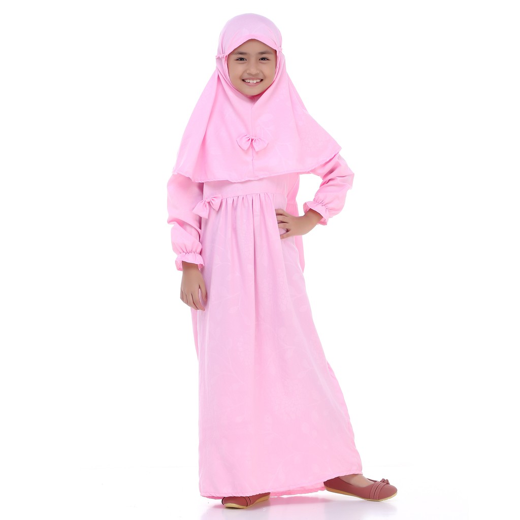  Gamis  Anak  Perempuan Set  Kerudung  Emboss 3 warna 4 9 Tahun 