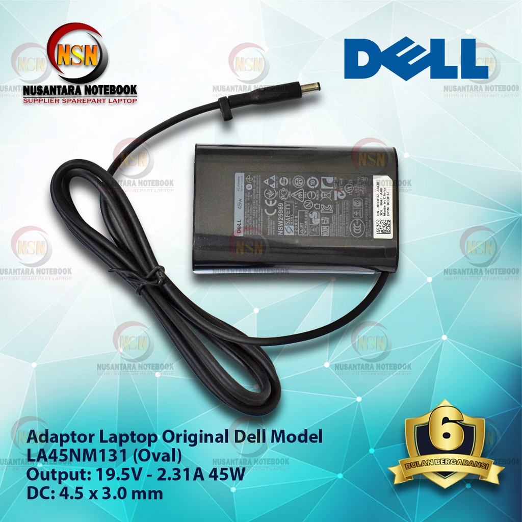 Adaptor Dell 19.5V 2.31A 45W DC 4.5 x 3.0mm LA45NM131 (Oval)