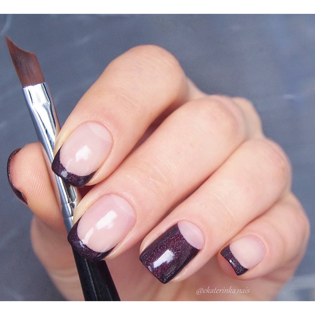 Kuas Kuku Menggambar Lukisan Brush Pen Gagang Hitam Tips Perancis Desain Kuku UV Gel DIY Alat Nail Art