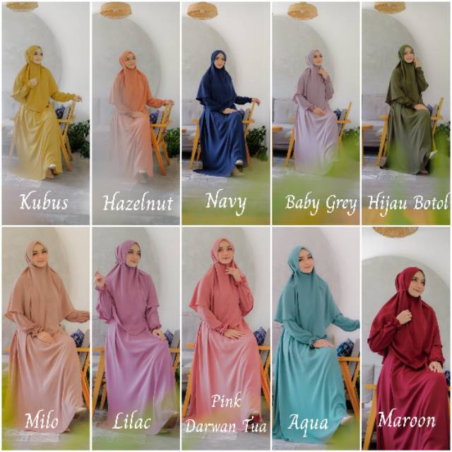 Ara Daily Gamis Syari Set Khimar Instan by Akifa Original Premium
