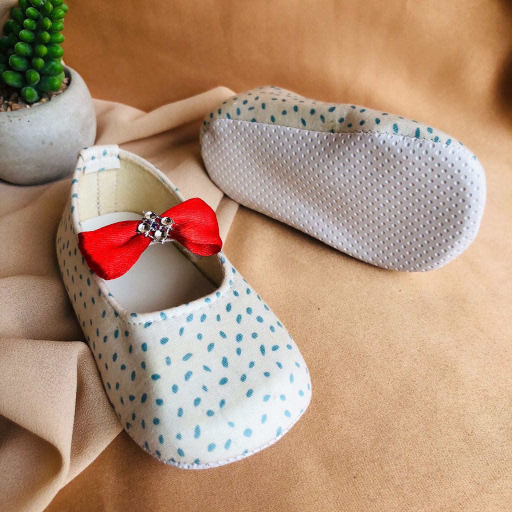 Sepatu PRE PITA Prewalker Bayi Perempuan Umur 0 Bulan - 12 Bulan Model Slip on Pita Baby Girl Lucu Murah PRE BINTIK PITA