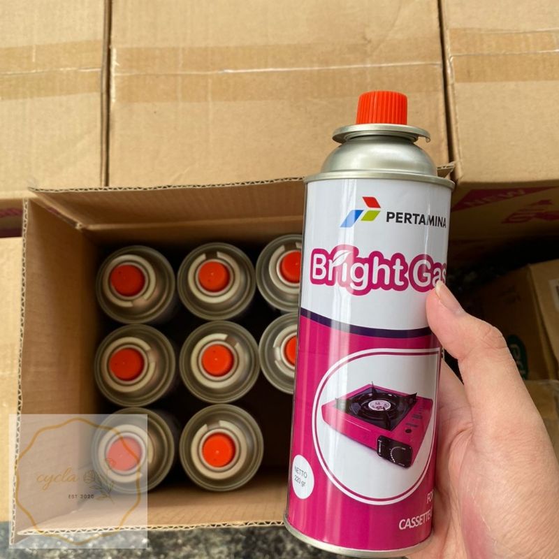 Tabung Gas Kaleng Portable BrightGas pink 220 gram bisa untuk semua merk kompor portable