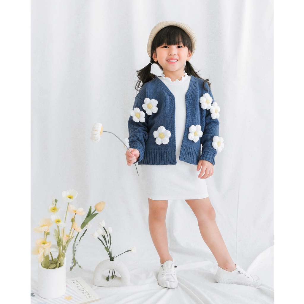 JEJU FLOWER CARDIGAN | Jacket Anak Perempuan | Cardigan Knit | Outer Rajut | Cardigan Anak