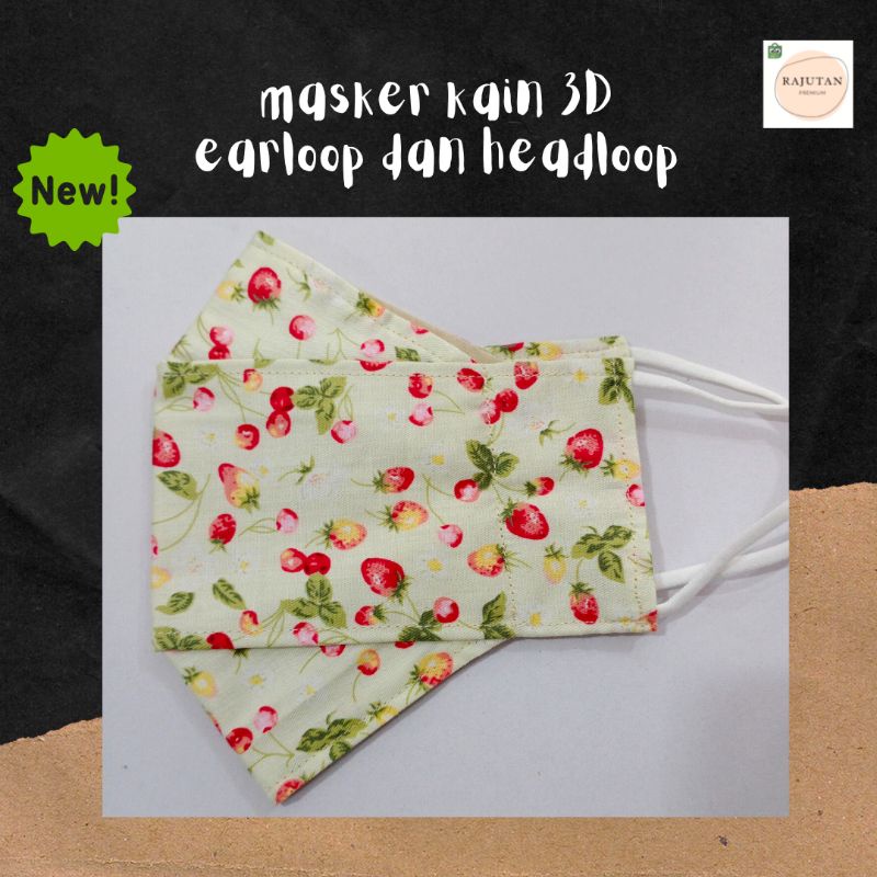 masker kain katun motif strawberry cream 3d evo kf94 berwarna unisex murah tebal earloop hijab karet
