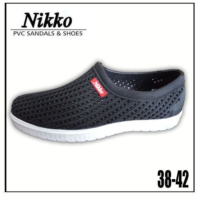 Nikko / Dulux 30-35 38-43 Sepatu Hitam Pria Karet / Tahan Air / Slip On