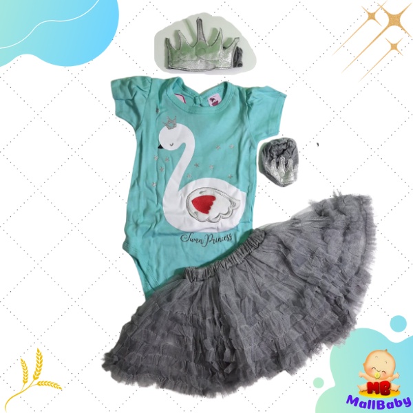 Baju Bayi Perempuan 0 3 6 9 12 Bulan Set Jumper Rok Kaos kaki Bayi Mahkota Princess Swan