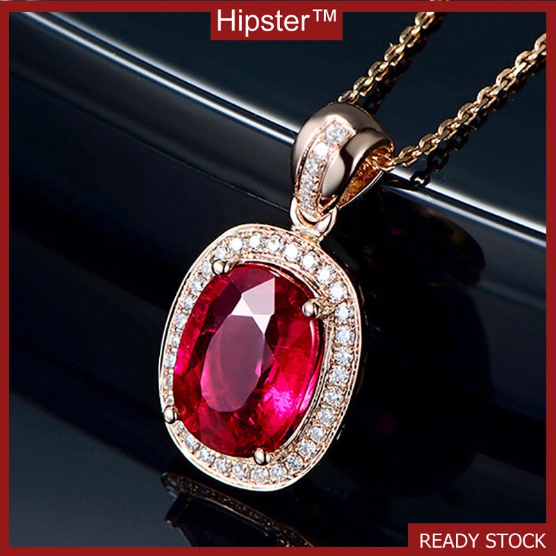 Fashionable Elegant Oval Ruby Pendant Rose Gold Necklace