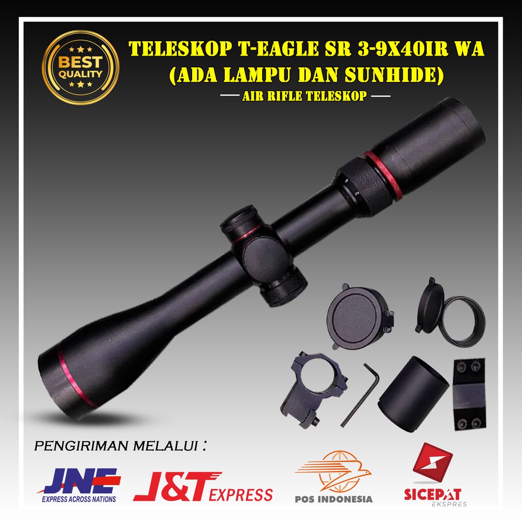 Telescope Teleskop T-Eagle SR 3-9x40IR WA (Ada lampu dan Sunhide)