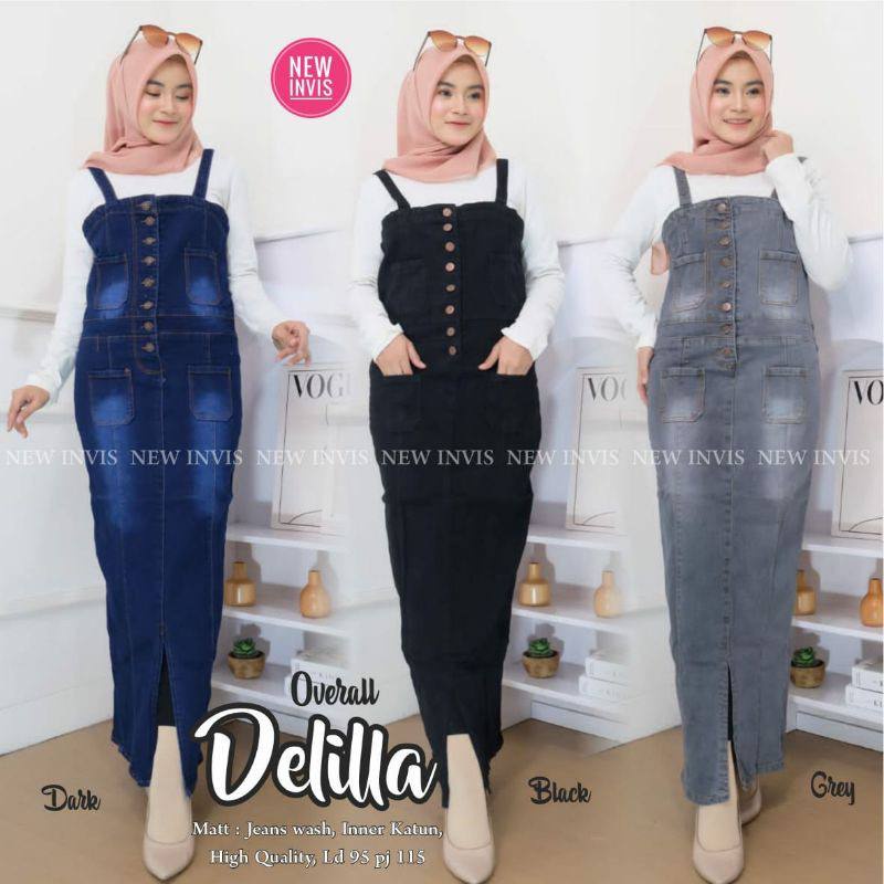 Overall Jeans Jumbo Rok Span Full Kancing Overall Jumpuist Wanita Terbaru Viral Kekinian