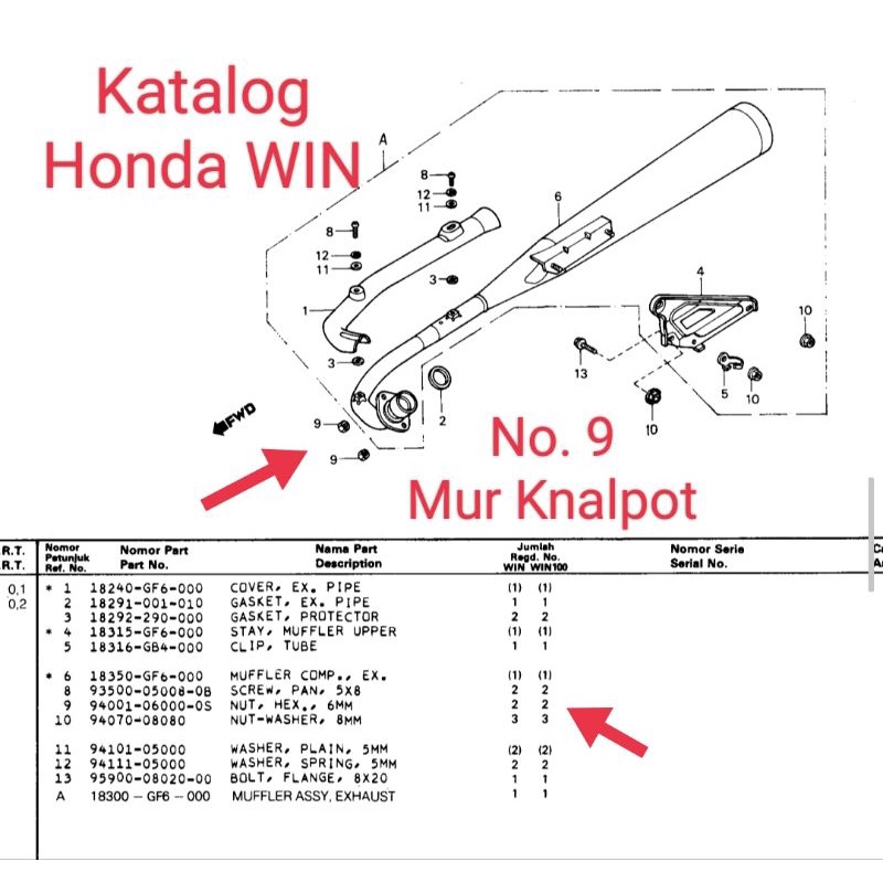 Mur Hex 6mm Kunci 10 Mur Knalpot Astrea Honda WIN Ori AHM