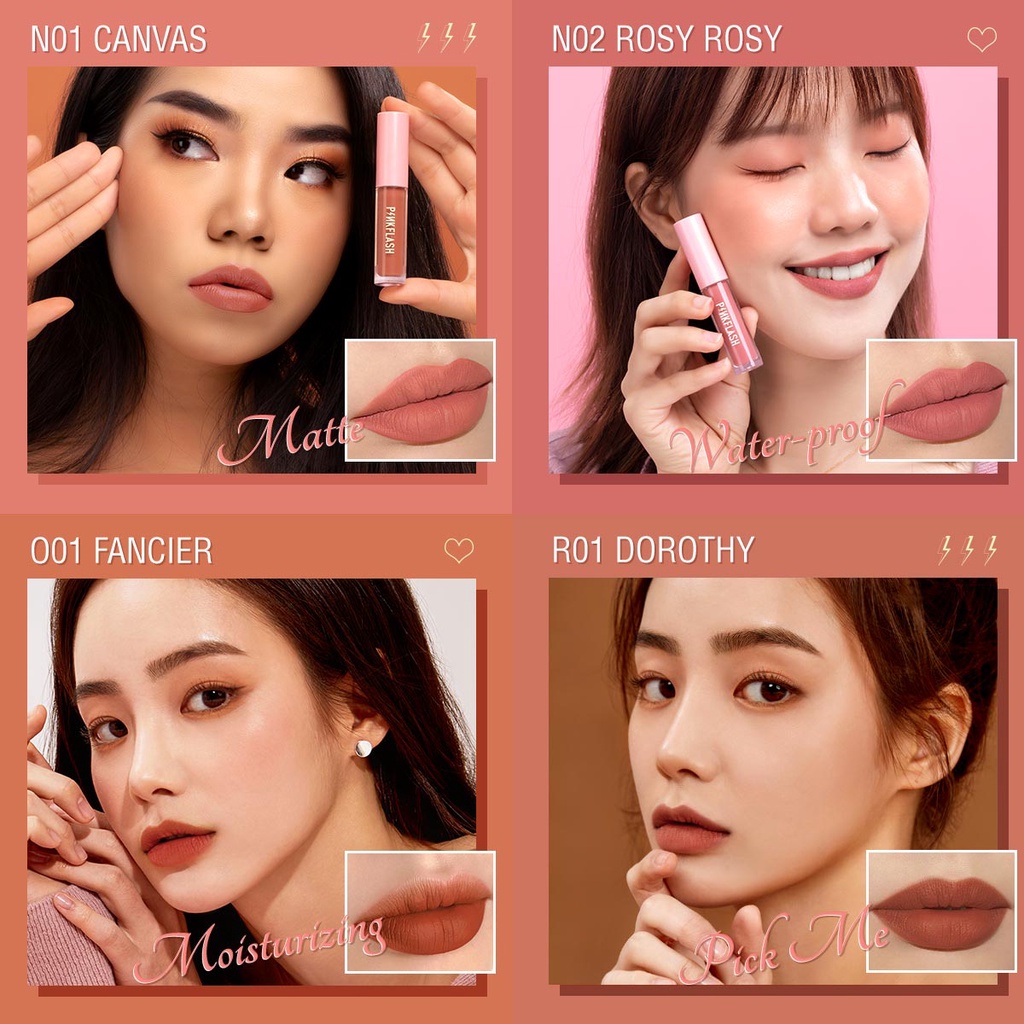 BFM001 PINKFLASH Matte Lipstik Lembut Tahan Lama Pelembab Pigmentasi Tinggi 24 Colors