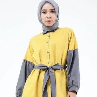 BUSANA MUSLIM TERBARU SETELAN GAMIS KHIMAR ROUSMA MUSTARD 