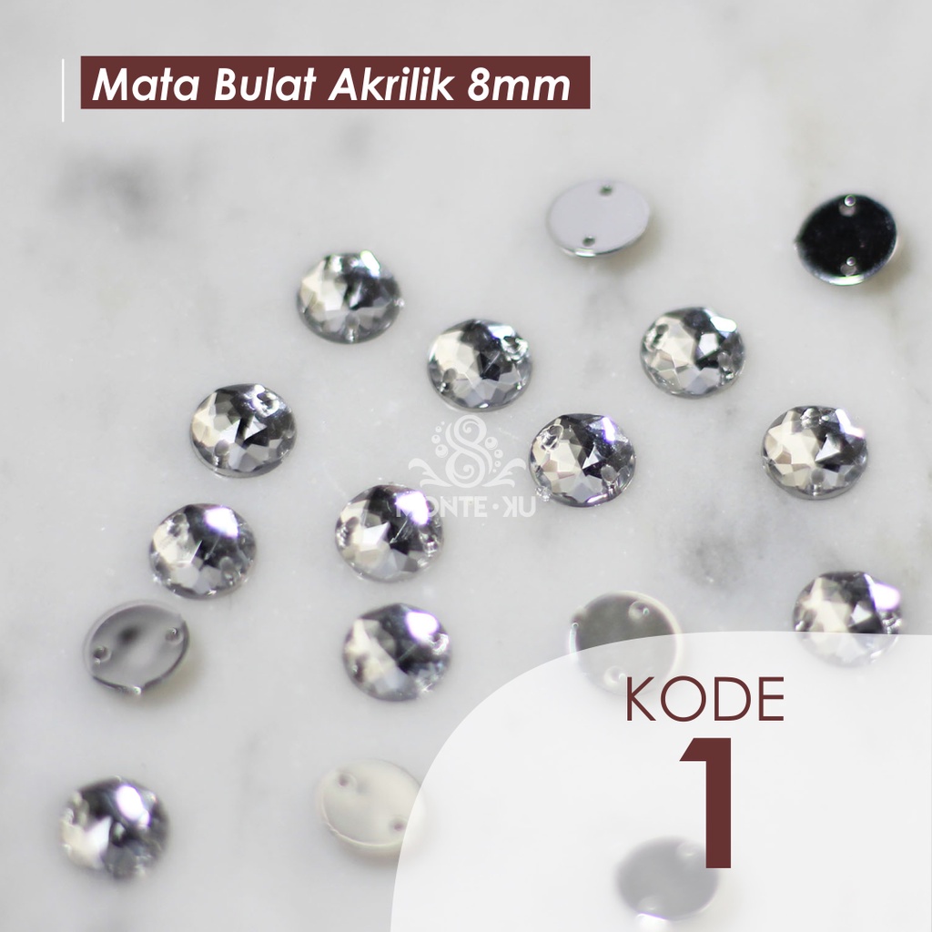 ECER PER 1 PCS Monte Manik Mote Beads Borci Payet Mata Bulat 8mm Akrilik Kristal Jahit Kecil Murah bisa COD