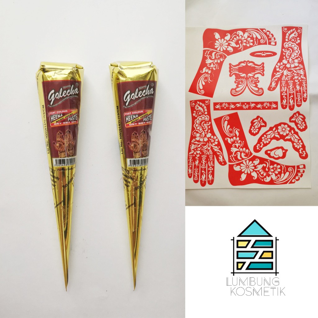 Paket Henna Golecha Maroon + Cetakan Sticker Hena Merah Hati Marun