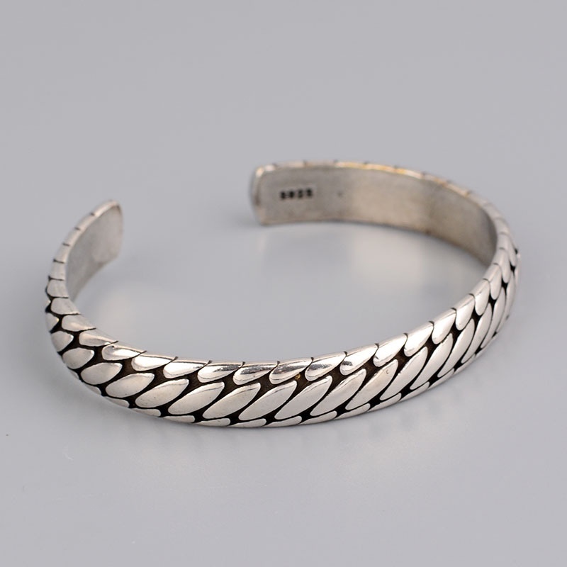 Gelang Bangle 925 Silver adjustable Pola Geometris Gaya Retro Kasual Untuk Pria Dan Wanita