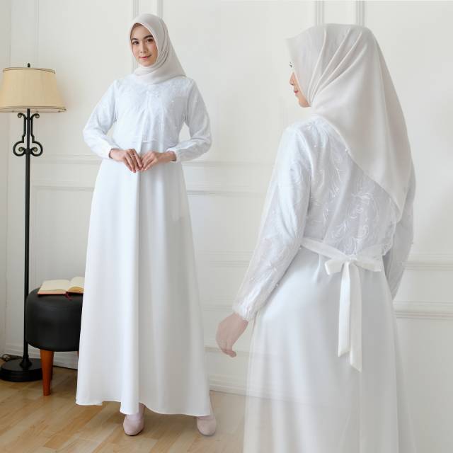 GAMIS WHITE RAMADHAN FIT TO L BAJU MUSLIMAH BRANDED TERBARU ORIGINAL