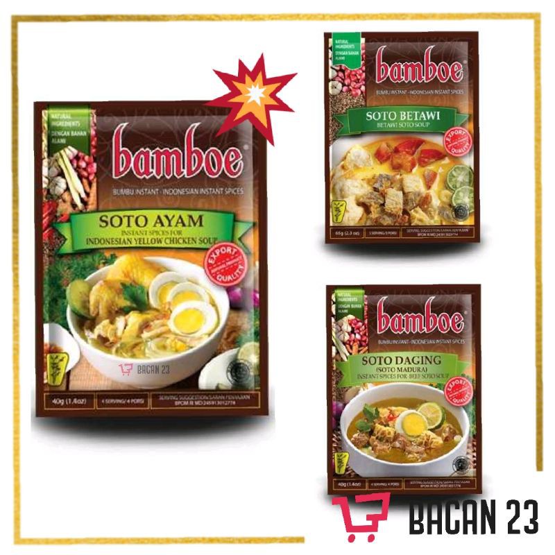 Bamboe Bumbu Instan (40gr) ( Soto Ayam - Soto Betawi - Soto Daging ) / Bacan 23 - Bacan23