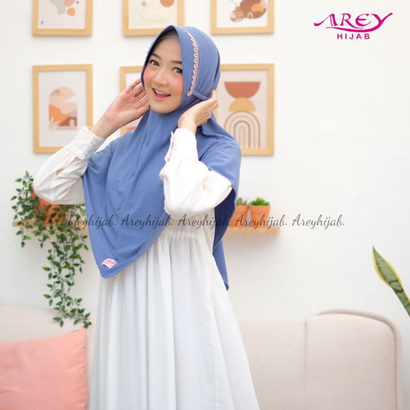 (CUCI GUDANG) AREY BERGO RENDA•• Hijab instan jilbab jersey khimar jersey