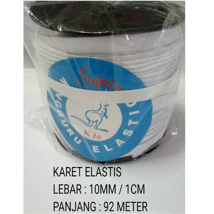 karet elastis 1cm /10mm putih panjang 92 meter - Putih - Putih