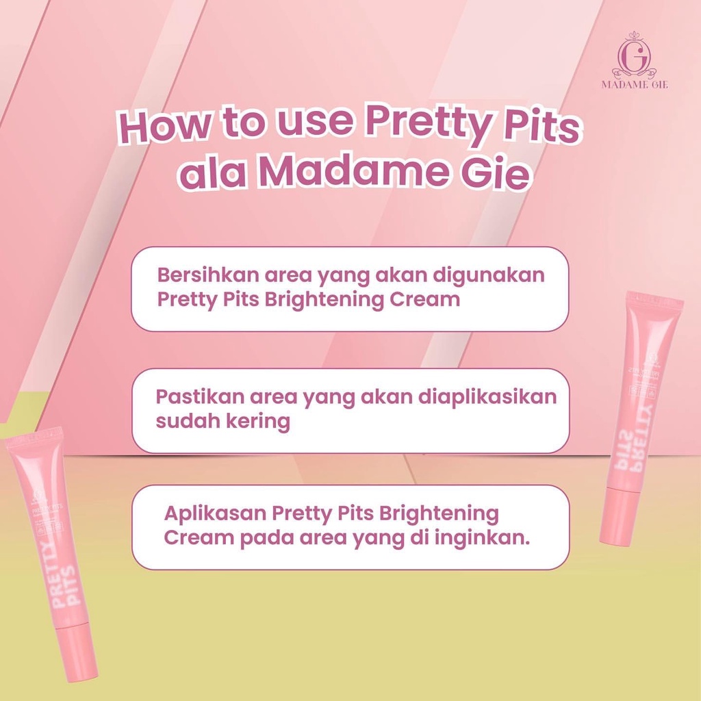 MADAME GIE Pretty Pits Brightening Cream Indonesia / Krim Pencerah Kulit 20g / Hydrating Pelembab / Barrier Moisturizer Radiance Aquanite Skin Acno Afterhours / Skincare Body Care Lotion / Facial Wash Toner Essence Serum Eye Sunscreen / Paket Wajah Face