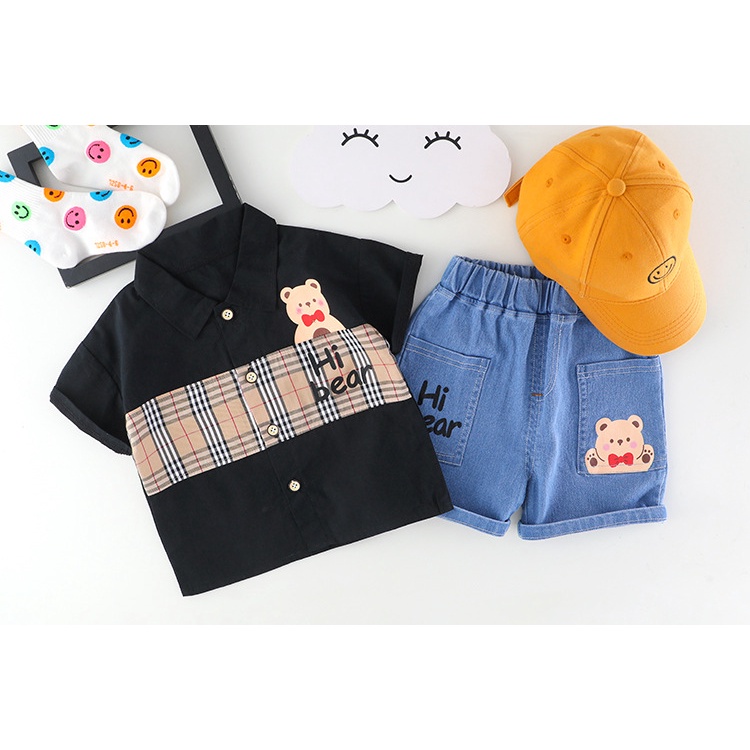 Setelan Anak Baju Kemeja set Celana Jeans Anak Laki Laki Korean Style Import