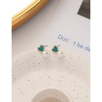 LRC Anting Tusuk Fashion Pearl Drip Glaze Love Alloy Earrings K65086