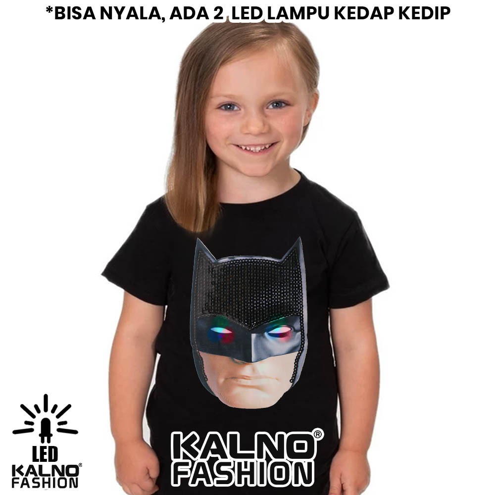 kaos baju anak BTMAN MUKA BISA NYALA 2 LED bisa nyala umur 1 - 7 tahun KAOS LED  KAOS NYALA