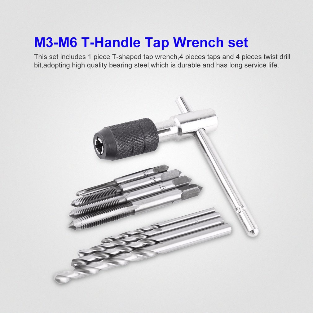 9PCS Hand Tap Set + Mata Bor Senai Drat Baut Pembuat Derat Ulir Baud Handtap Handtab Hand Tab