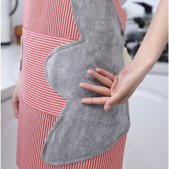 CELEMEK MASAK KATUN LINEN MOTIF GARIS ADA HANDUKNYA MINIMALIS - APRON MULTIFUNGSI MASAK DAPUR CAFE RESTO